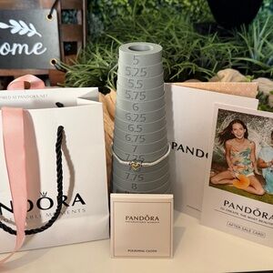 Pandora Domed Golden Heart Clasp Snake Chain Bracelet Size 7.25